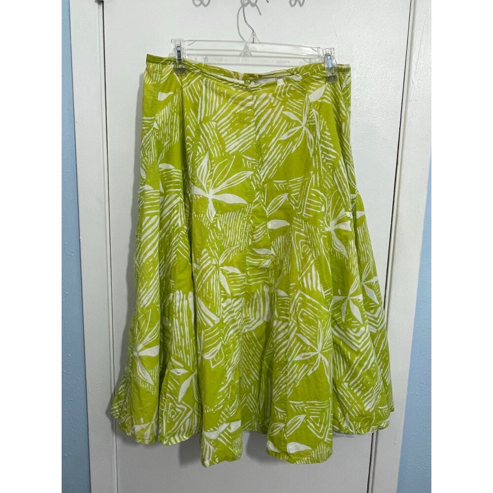 Y2k Chico's Flare Skirt Small Lim Green Floral Ruffled Beachy Summer Tropical